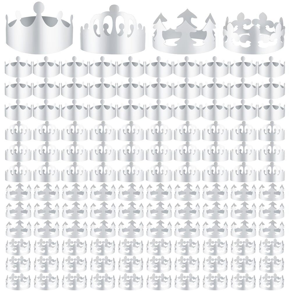 1303 120pcs White Paper Crowns Kids DIY, Birthday Party Crowns